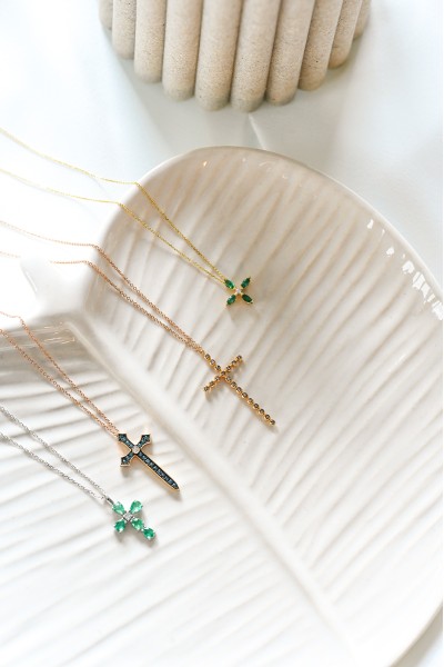 Κολιέ Ροζ Χρυσό 18Κ Deep Blue Cross 0.21Ct