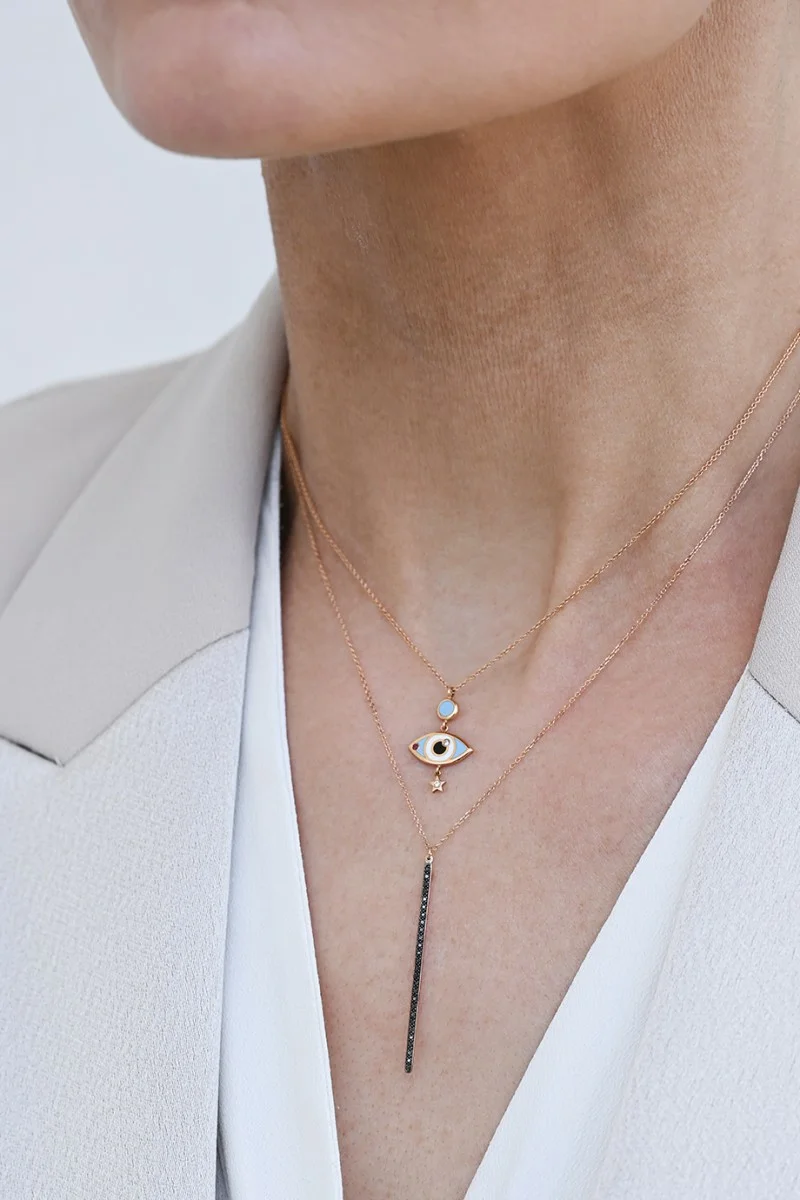 Κολιέ Ροζ Χρυσό 18Κ Evil Eye Brillant 0.015Ct