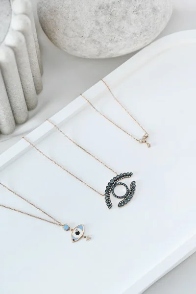 Κολιέ Ροζ Χρυσό 18Κ Evil Eye Brillant 0.015Ct