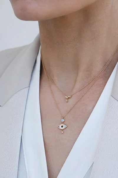 Κολιέ Ροζ Χρυσό 18Κ Evil Eye Brillant 0.015Ct