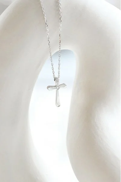 Κολιέ Λευκόχρυσο 18Κ Σταυρός με Αλυσίδα με Διαμάντια Brillant 0.007ct