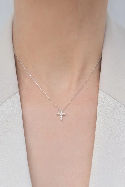 Κολιέ Λευκόχρυσο 18Κ Σταυρός με Διαμάντια Brillant 0.11Ct