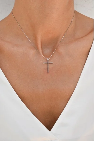 Κολιέ Λευκόχρυσο 18Κ Σταυρός με Διαμάντια Brillant 0.11Ct