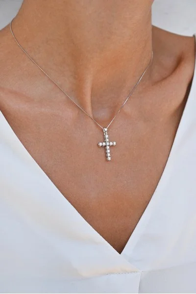 Κολιέ Λευκόχρυσο 18Κ Σταυρός με Διαμάντια Brillant 0.34Ct