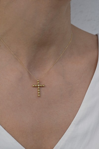 Κολιέ Xρυσό 18Κ Σταυρός Bubbles με Διαμάντι Brillant 0.015Ct