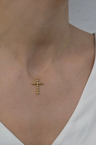 Κολιέ Xρυσό 18Κ Σταυρός Bubbles με Διαμάντι Brillant 0.015Ct