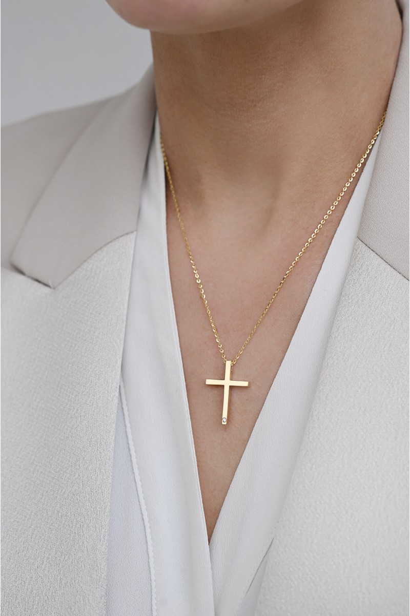Κολιέ Xρυσό 18Κ Σταυρός με Διαμάντια Brillant 0.02Ct