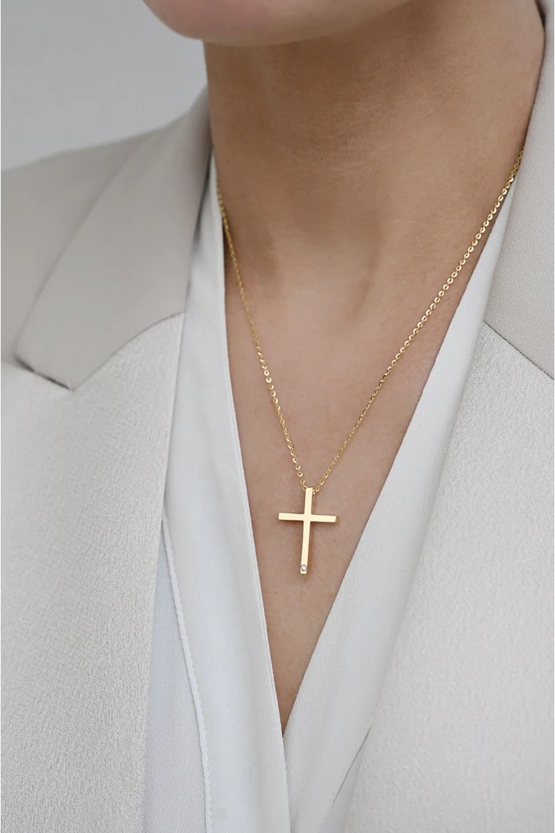 Κολιέ Xρυσό 18Κ Σταυρός με Διαμάντια Brillant 0.02Ct