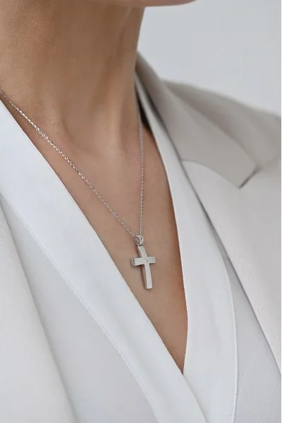 Κολιέ Λευκόχρυσο 18Κ Σταυρός με Διαμάντια Brillant 0.03Ct