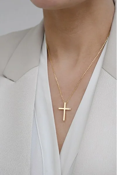 Κολιέ Xρυσό 18Κ Σταυρός με Διαμάντια Brillant 0.01Ct