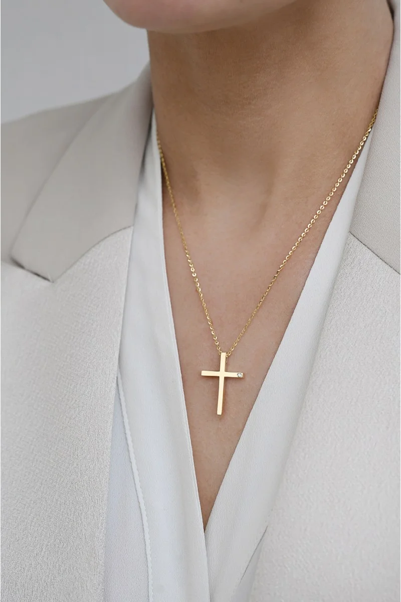 Κολιέ Xρυσό 18Κ Σταυρός με Διαμάντια Brillant 0.01Ct