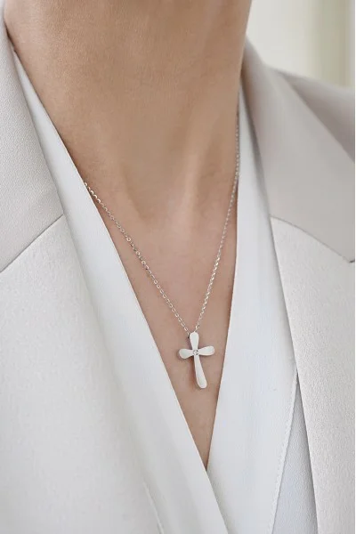 Κολιέ Λευκόχρυσο 18Κ Σταυρός με Διαμάντια Brillant 0.03Ct