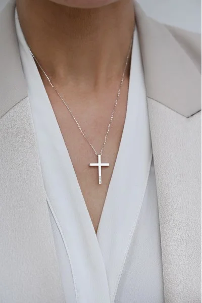 Κολιέ Λευκόχρυσο 18Κ Σταυρός με Διαμάντια Brillant 0.03ct