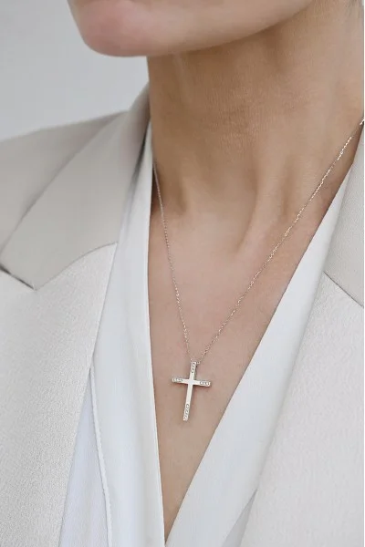 Κολιέ Λευκόχρυσο 18Κ Σταυρός με Διαμάντια Brillant 0.09ct