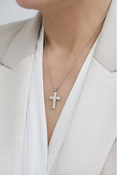 Κολιέ Λευκόχρυσο 18Κ Σταυρός με Διαμάντια Brillant 0.16Ct