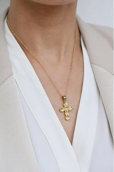 Βυζαντινός Σταυρός με Αλυσίδα Χρυσό 18Κ με Διαμάντια Brillant 0.06Ct