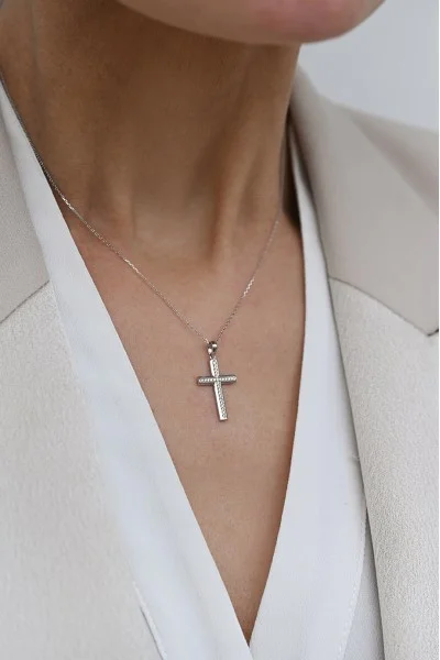 Κολιέ Λευκόχρυσο 18Κ Σταυρός με Διαμάντια Brillant 0.11ct