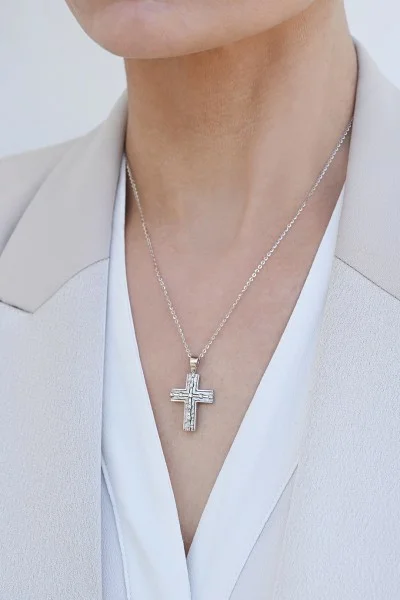 Σετ Σταυρός με Αλυσίδα Λευκόχρυσο 18Κ με Διαμάντια Brillant 0.12Ct