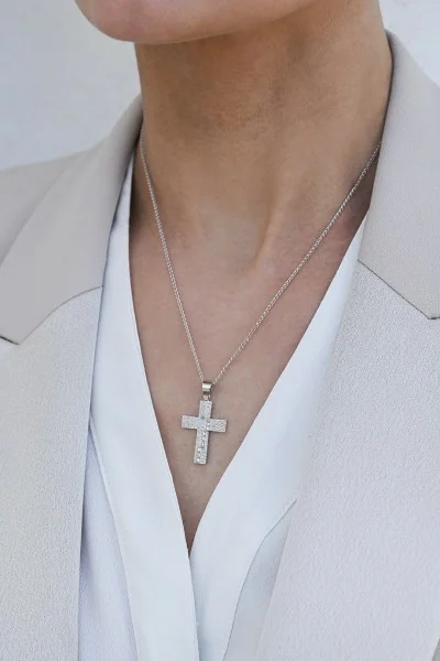 Σετ Σταυρός με Αλυσίδα Λευκόχρυσο 18Κ με Διαμάντια Brillant 0.12Ct