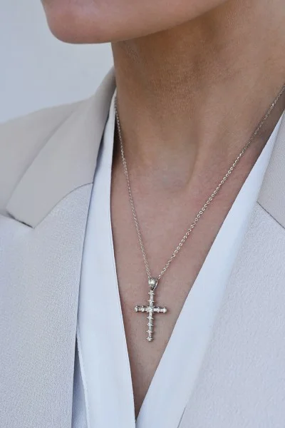 Σετ Σταυρός με Αλυσίδα Λευκόχρυσο 18Κ με Διαμάντια Brillant 0.50Ct