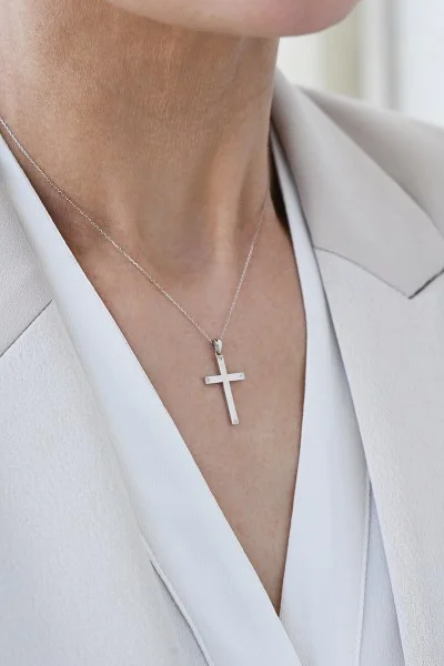 Σετ Σταυρός με Αλυσίδα Λευκόχρυσο 18Κ με Διαμάντια Brillant 0.02ct