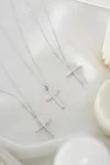 Σετ Σταυρός με Αλυσίδα Λευκόχρυσο 18Κ με Διαμάντια Brillant 0.07ct
