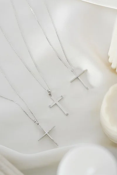 Σετ Σταυρός με Αλυσίδα Λευκόχρυσο 18Κ με Διαμάντια Brillant 0.07ct