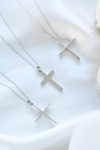 Σετ Σταυρός με Αλυσίδα Λευκόχρυσο 18Κ με Διαμάντια Brillant 0.02ct