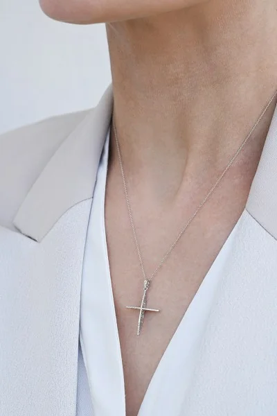 Σετ Σταυρός με Αλυσίδα Λευκόχρυσο 18Κ με Διαμάντια Brillant 0.05ct