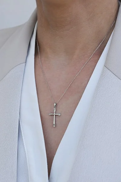 Σετ Σταυρός με Αλυσίδα Λευκόχρυσο 18Κ με Διαμάντια Brillant 0.10ct