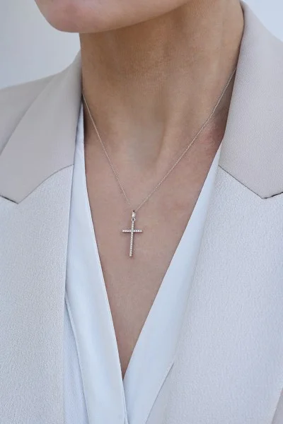 Σετ Σταυρός Διπλής Όψης με Αλυσίδα Λευκόχρυσο 18Κ Brillant Black Diamonds και Brillant 0.33Ct