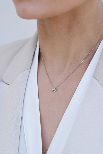 Κολιέ Λευκόχρυσο 18Κ Καλαθάκι 0.07Ct
