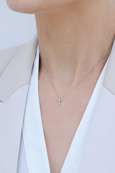 Κολιέ Λευκόχρυσο 18Κ Σταυρός με Αλυσίδα με Διαμάντια Brillant 0.04ct