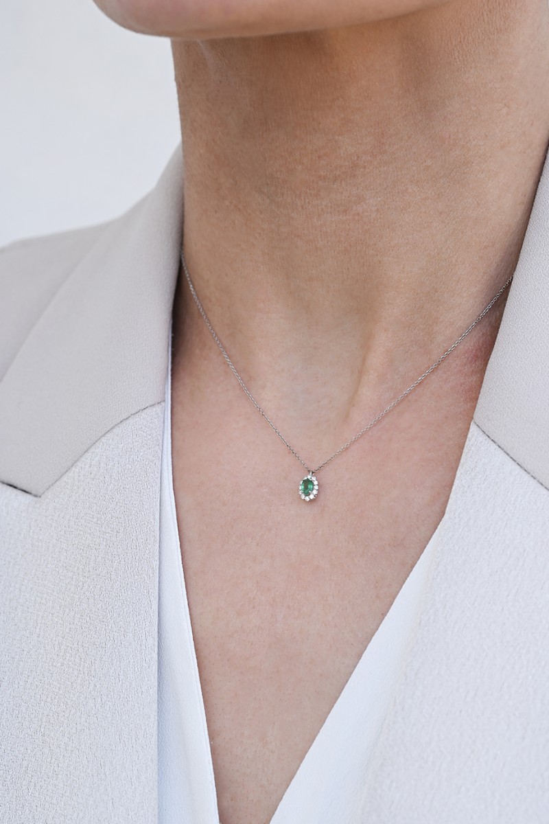 Κολιέ Λευκόχρυσο 18Κ Σμαράγδι Brillant 0.29CT