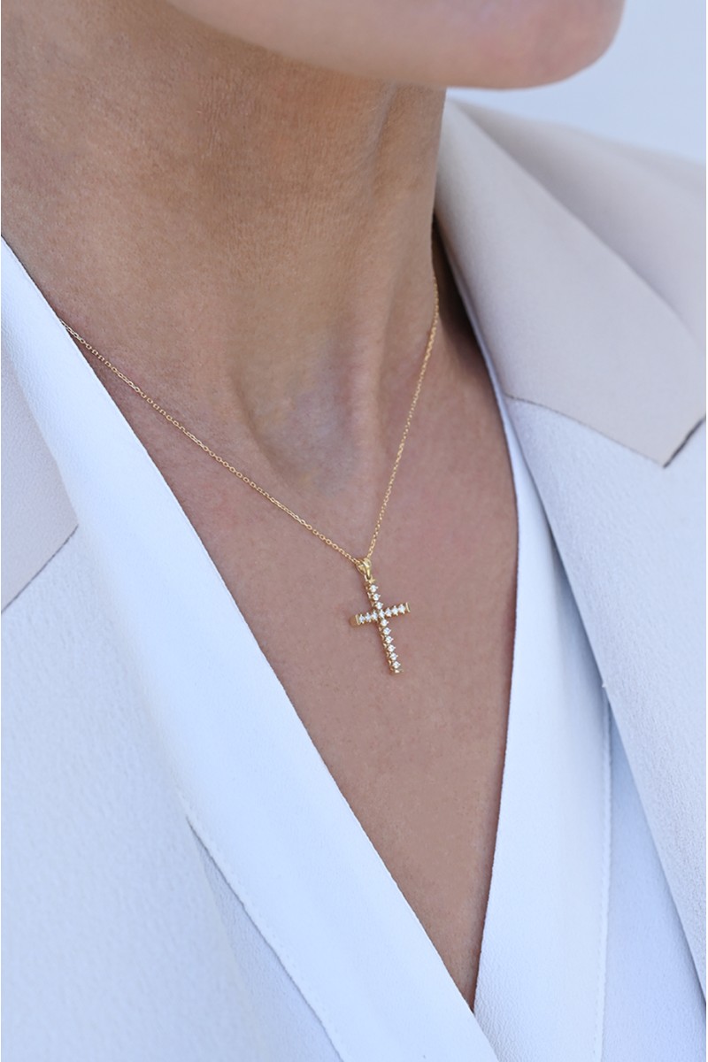 Κολιέ Χρυσό 18Κ Σταυρός με Διαμάντια Brillant 0.16Ct