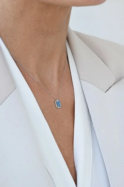Κολιέ Λευκόχρυσό 18Κ Swiss Blue Topaz Brillant 1.28Ct