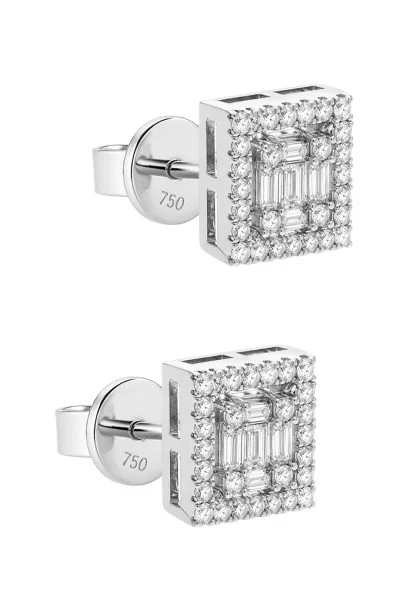 Σκουλαρίκια Λευκόχρυσο 18Κ Baguette Pave Διαμάντι 0.63ct
