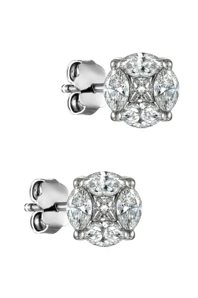 Σκουλαρίκια Λευκόχρυσο 18Κ Princess Cut and Marquise Διαμάντι 0.62ct