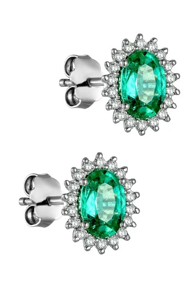 Σκουλαρίκια Λευκόχρυσο 18Κ Σμαράγδι Brillant 0.86ct