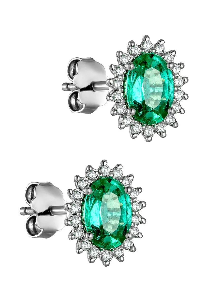 Σκουλαρίκια Λευκόχρυσο 18Κ Σμαράγδι Brillant 0.86ct