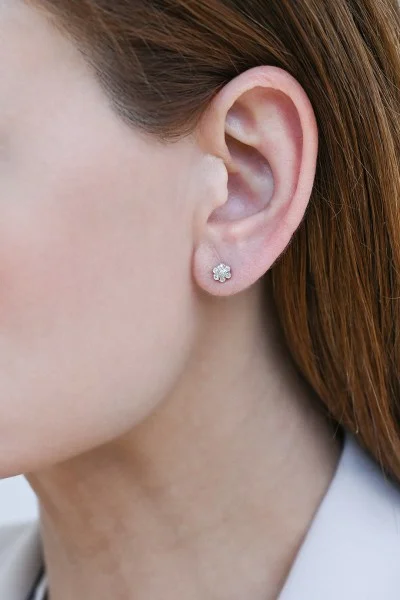Σκουλαρίκι Λουλούδι Λευκόχρυσο 18Κ Brillant 0.14ct