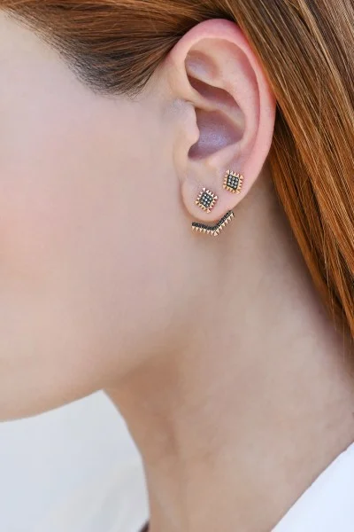 Σκουλαρίκια Aztec Ροζ Χρυσό 18Κ Pave Διαμάντι 0.25ct