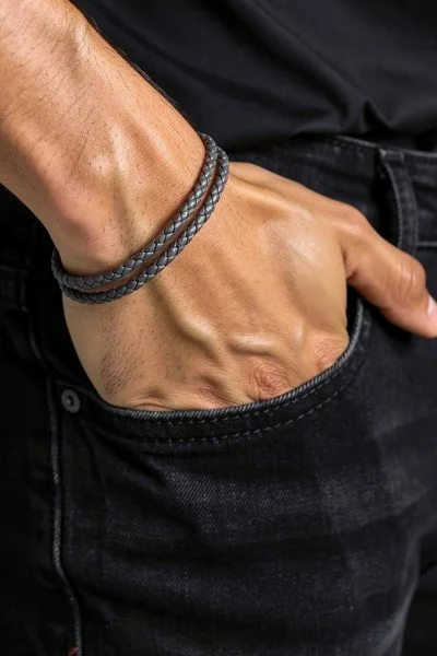 Βραχιόλι OOZOO Grey Leather από Ατσάλι SB-1055-195