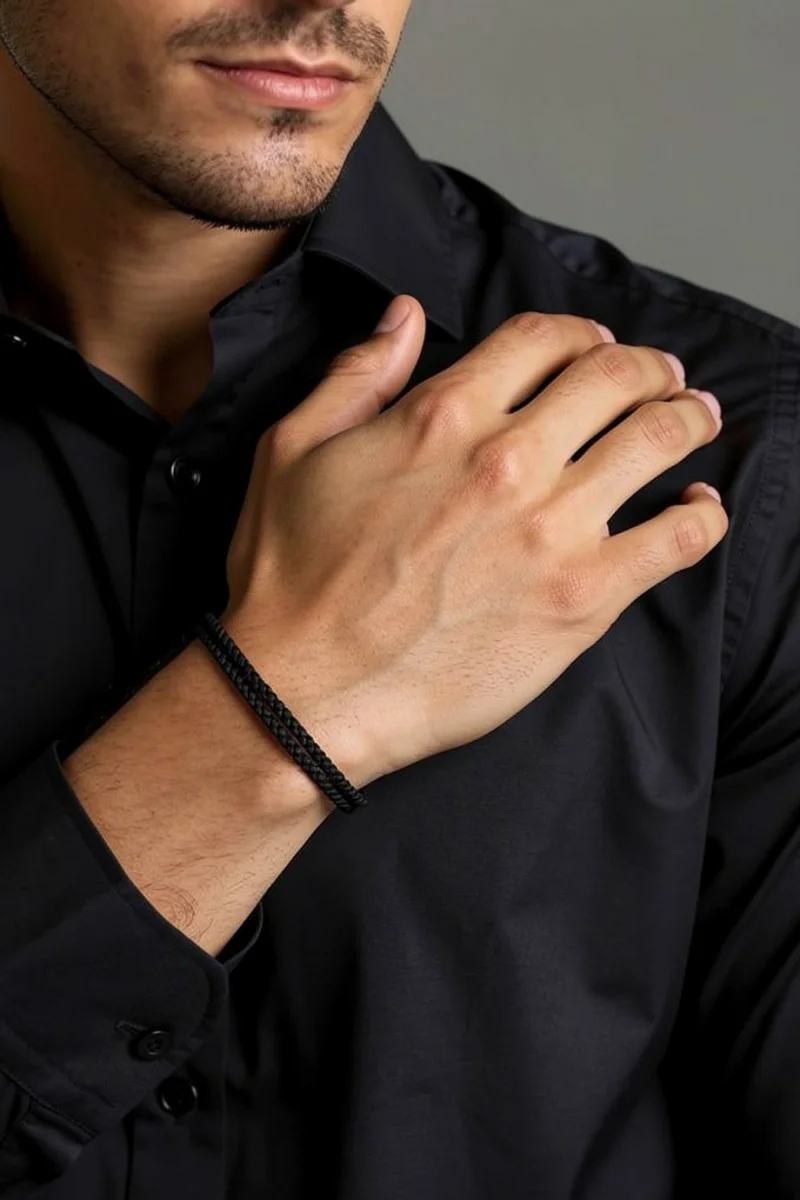 Βραχιόλι OOZOO Black Leather από Ατσάλι SB-1059-195