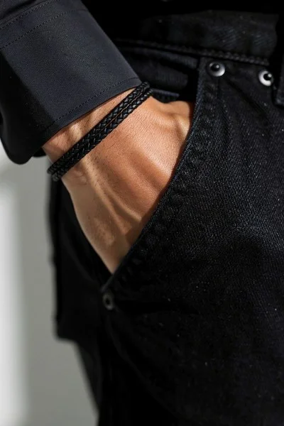 Βραχιόλι OOZOO Black Leather από Ατσάλι SB-1059-195