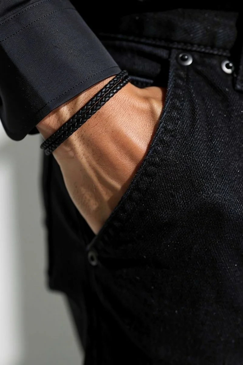 Βραχιόλι OOZOO Black Leather από Ατσάλι SB-1059-195
