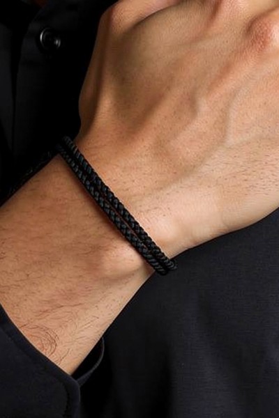 Βραχιόλι OOZOO Black Leather από Ατσάλι SB-1103-195