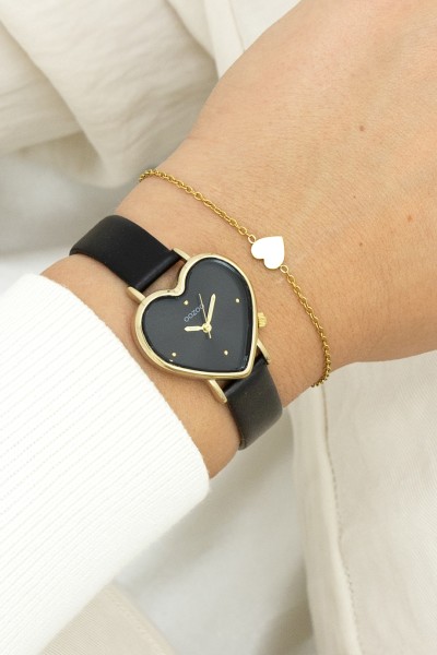 OOZOO Ladies Heart Black Leather Strap C11452