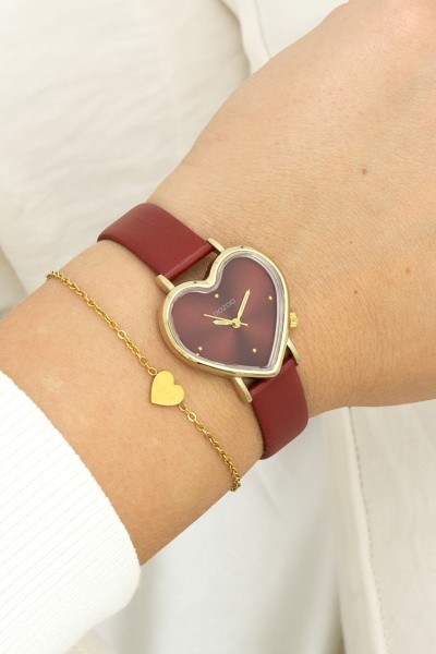 OOZOO Ladies Heart Red Leather Strap C11454