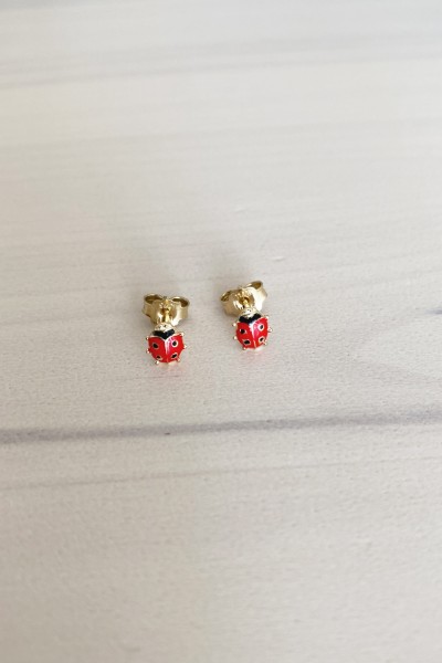 Σκουλαρίκι Χρυσό 9Κ Πασχαλίτσα Σμάλτο Κόκκινο